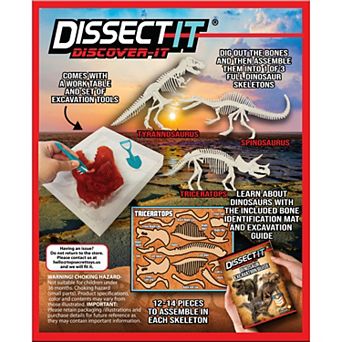 Top Secret Toys Dissect-It: Dino Dig - Discover 3 Dinosaur Skeletons, Hidden Inside A Synthetic T-Rex, STEM