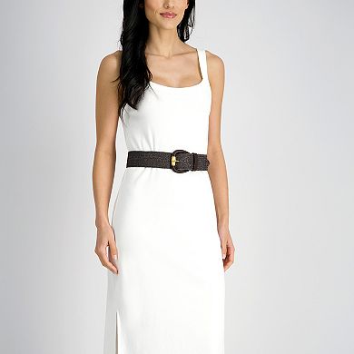Women's LC Lauren Conrad Stretch Woven Straw Wooden Buckle Harness Belt