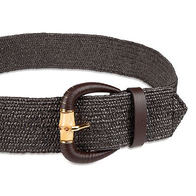 Women's LC Lauren Conrad Stretch Woven Straw Wooden Buckle Harness Belt