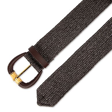 Women's LC Lauren Conrad Stretch Woven Straw Wooden Buckle Harness Belt