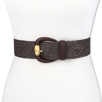 Women's LC Lauren Conrad Stretch Woven Straw Wooden Buckle Harness Belt