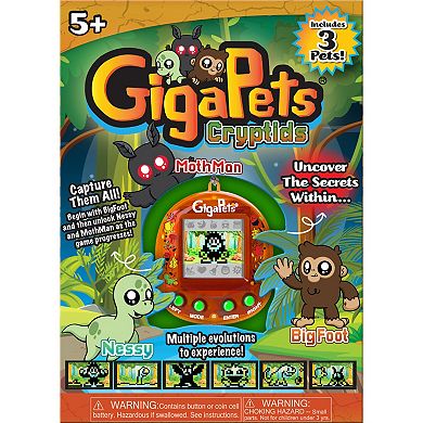 Top Secret Toys GigaPets: Cryptids - 3 Pets In 1, Multiple Evolutions, BigFoot, MothMan & Nessy, Virtual Interactive Pet Keychain