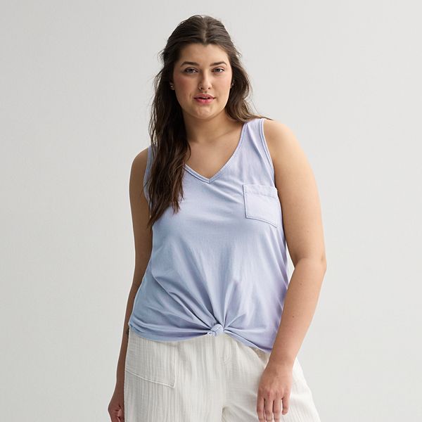 Juniors' Plus Size SO® Relaxed V-Neck Pocket Tank Top - Isadora Purple (2X)