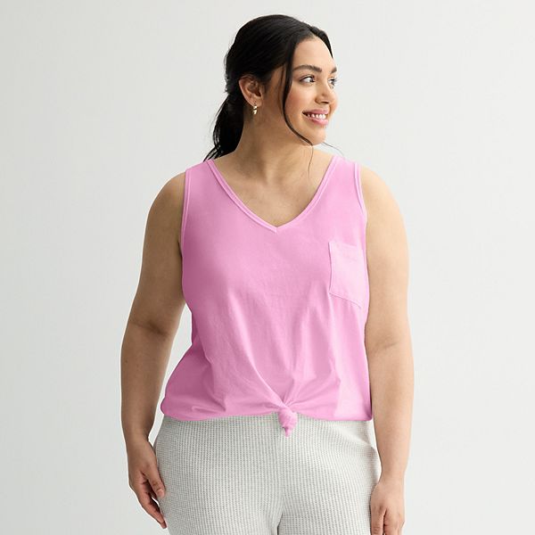 Juniors' Plus Size SO® Relaxed V-Neck Pocket Tank Top - Shady Orchid (1X)