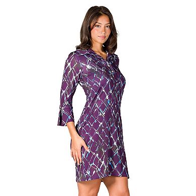 Women's 24Seven Comfort Apparel Geometric 3/4-Sleeve Collar Mini Dress