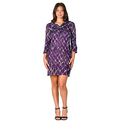 Women's 24Seven Comfort Apparel Geometric 3/4-Sleeve Collar Mini Dress