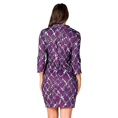 Women's 24Seven Comfort Apparel Geometric 3/4-Sleeve Collar Mini Dress