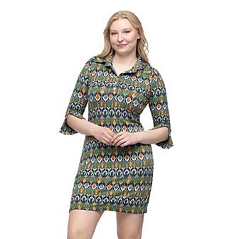Women's 24Seven Comfort Apparel Geometric 3/4-Sleeve Collar Mini Dress