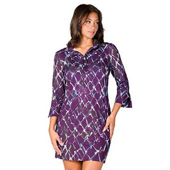 Women's 24Seven Comfort Apparel Geometric 3/4-Sleeve Collar Mini Dress