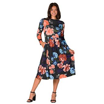 Women's 24Seven Comfort Apparel Midi Length Pocket Dress