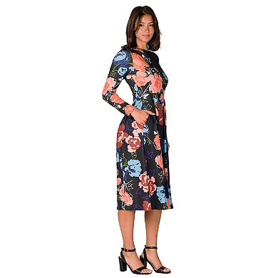Women's 24Seven Comfort Apparel Midi Length Pocket Dress