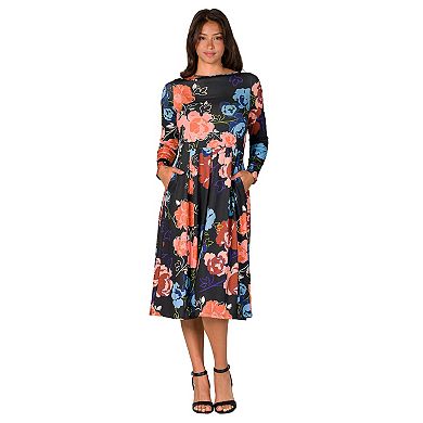 Women's 24Seven Comfort Apparel Midi Length Pocket Dress