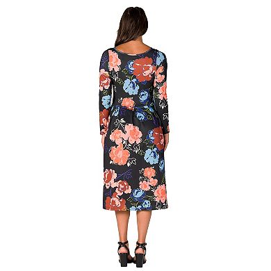 Women's 24Seven Comfort Apparel Midi Length Pocket Dress