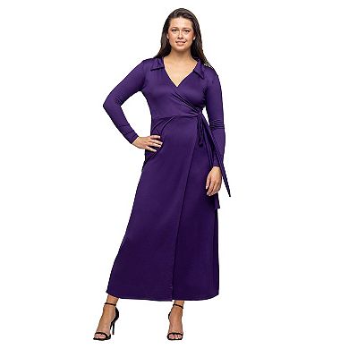 Women's 24Seven Comfort Apparel Comfortable Collared Wrap Maxi Dress