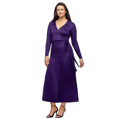 Women's 24Seven Comfort Apparel Comfortable Collared Wrap Maxi Dress