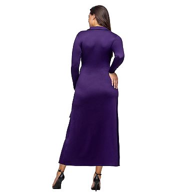 Women's 24Seven Comfort Apparel Comfortable Collared Wrap Maxi Dress