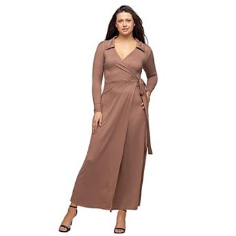 Women's 24Seven Comfort Apparel Comfortable Collared Wrap Maxi Dress