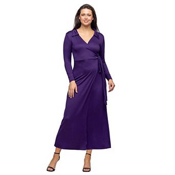 Women's 24Seven Comfort Apparel Comfortable Collared Wrap Maxi Dress