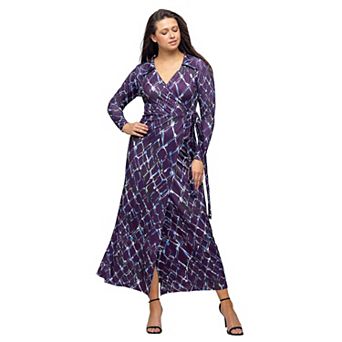 Women's 24Seven Comfort Apparel Print Collared Wrap Maxi Dress