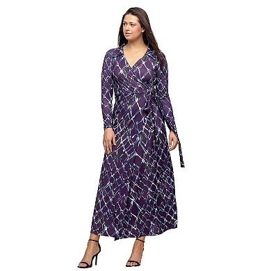 Women's 24Seven Comfort Apparel Print Collared Wrap Maxi Dress