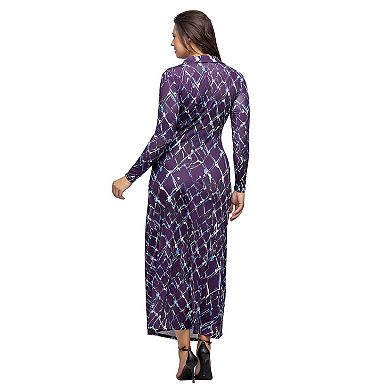 Women's 24Seven Comfort Apparel Print Collared Wrap Maxi Dress