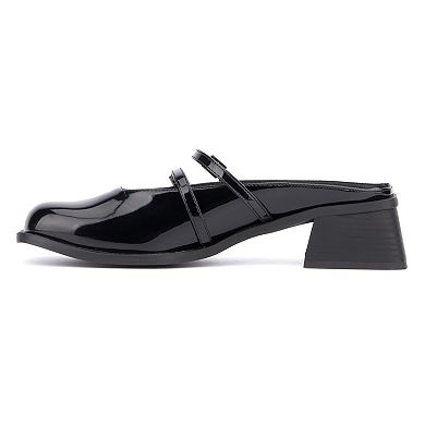 Olivia Miller Aquarius Women's Block Heeled Glossy Mule Sandals