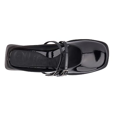 Olivia Miller Aquarius Women's Block Heeled Glossy Mule Sandals