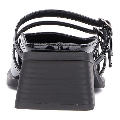 Olivia Miller Aquarius Women's Block Heeled Glossy Mule Sandals