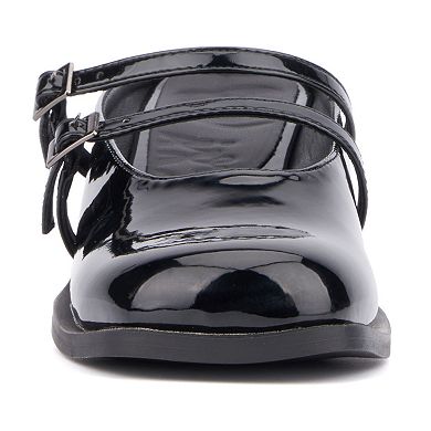 Olivia Miller Aquarius Women's Block Heeled Glossy Mule Sandals