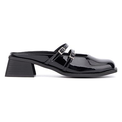 Olivia Miller Aquarius Women's Block Heeled Glossy Mule Sandals