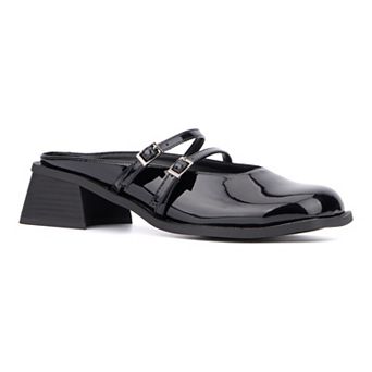 Olivia Miller Aquarius Women's Block Heeled Glossy Mule Sandals