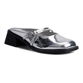 Olivia Miller Aquarius Women's Block Heeled Glossy Mule Sandals