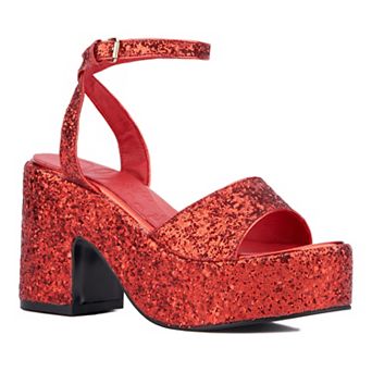 Olivia Miller Capricorn Women's Glittery Block Platform Sandals
