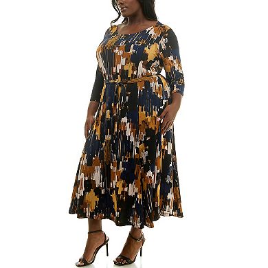 Plus Size Nina Leonard Sylvia Midi Dress with Sash Belt