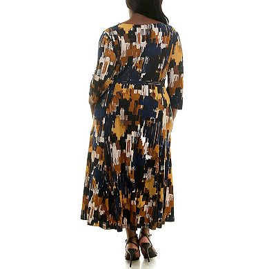 Plus Size Nina Leonard Sylvia Midi Dress with Sash Belt
