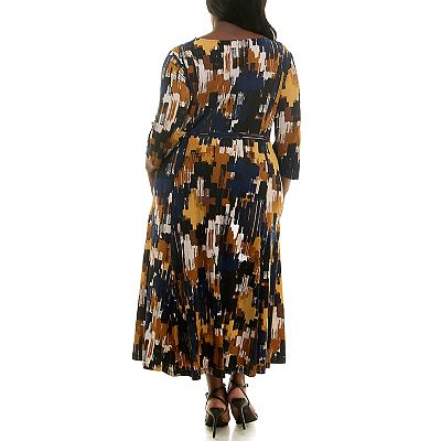 women's nina leonard sylvia print midi dress Women's Nina Leonard Sylvia Midi Dress with Belt