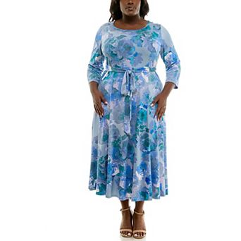 Plus Size Nina Leonard Sylvia Midi Dress with Sash Belt