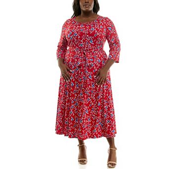 Plus Size Nina Leonard Sylvia Midi Dress with Sash Belt