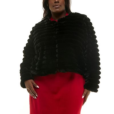 Plus Size Nina Leonard Long Sleeve Faux Fur Bolero