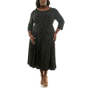 Plus Size Nina Leonard Midi Sylvia Dress with Sash Belt