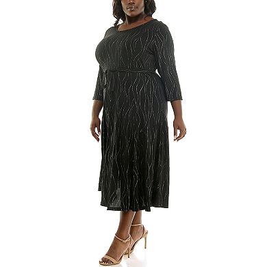 Plus Size Nina Leonard Midi Sylvia Dress with Sash Belt