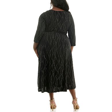 Plus Size Nina Leonard Midi Sylvia Dress with Sash Belt