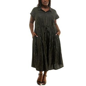 Plus Size Nina Leonard Button Front Shirt Dress