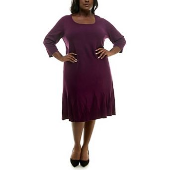 Plus Size Nina Leonard Fit & Flare Rib Dress