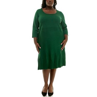 Plus Size Nina Leonard Fit & Flare Rib Dress