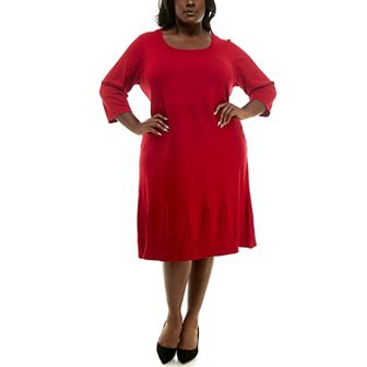Plus Size Nina Leonard Fit & Flare Rib Dress