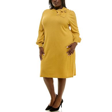 Plus Size Nina Leonard Rib Knit Dress with Bow