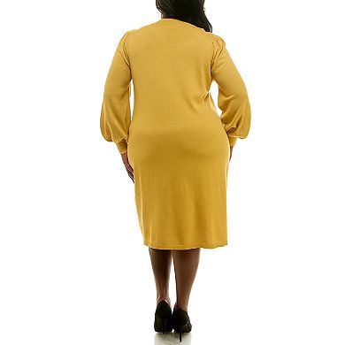Plus Size Nina Leonard Rib Knit Dress with Bow