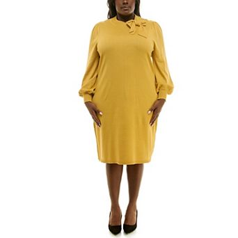 Plus Size Nina Leonard Rib Knit Dress with Bow