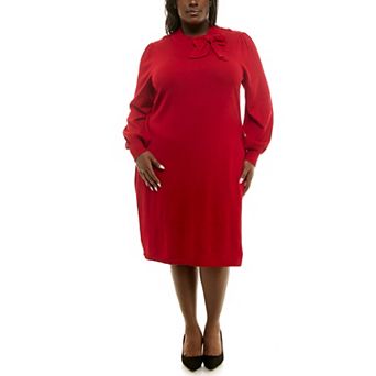 Plus Size Nina Leonard Rib Knit Dress with Bow